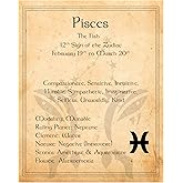 Pisces Zodiac Sign Wall Art – 8x10 Unframed Vintage Parchment Poster in Antique Tan | Astrology Decor Print with Traits & Symbols | Celestial Mystic Boho Artwork for Horoscope Lovers, Gift-Ready