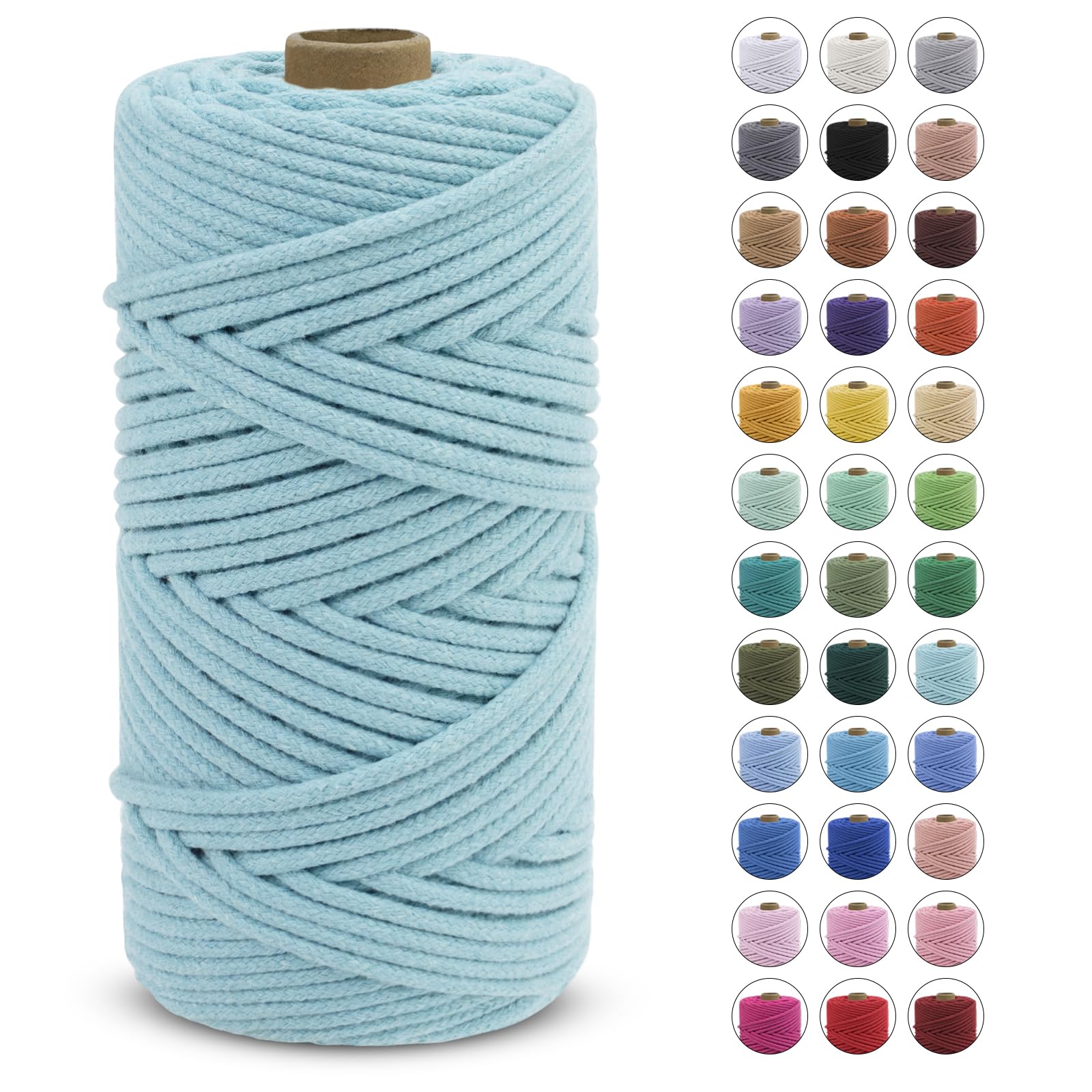 LEREATI Macrame Cord 4mm x 100m, Thick Macrame Rope Natural Cotton Cord Macrame Yarn, Craft Rope for Plant Hanger, Wall Hanging, DIY Crafts, Decorations (Aqua Blue)