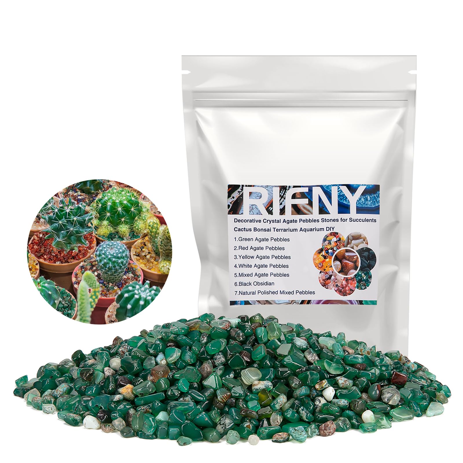 RIFNY Decorative Polished Rocks, 0.3" Gravel Rocks Crushed Crystal for Plant Flower Pots Succulents Cactus Bamboo Plant Vase Filler Aquarium Fish Tank Decorations and DIY Craft (1.5 LB, Green)