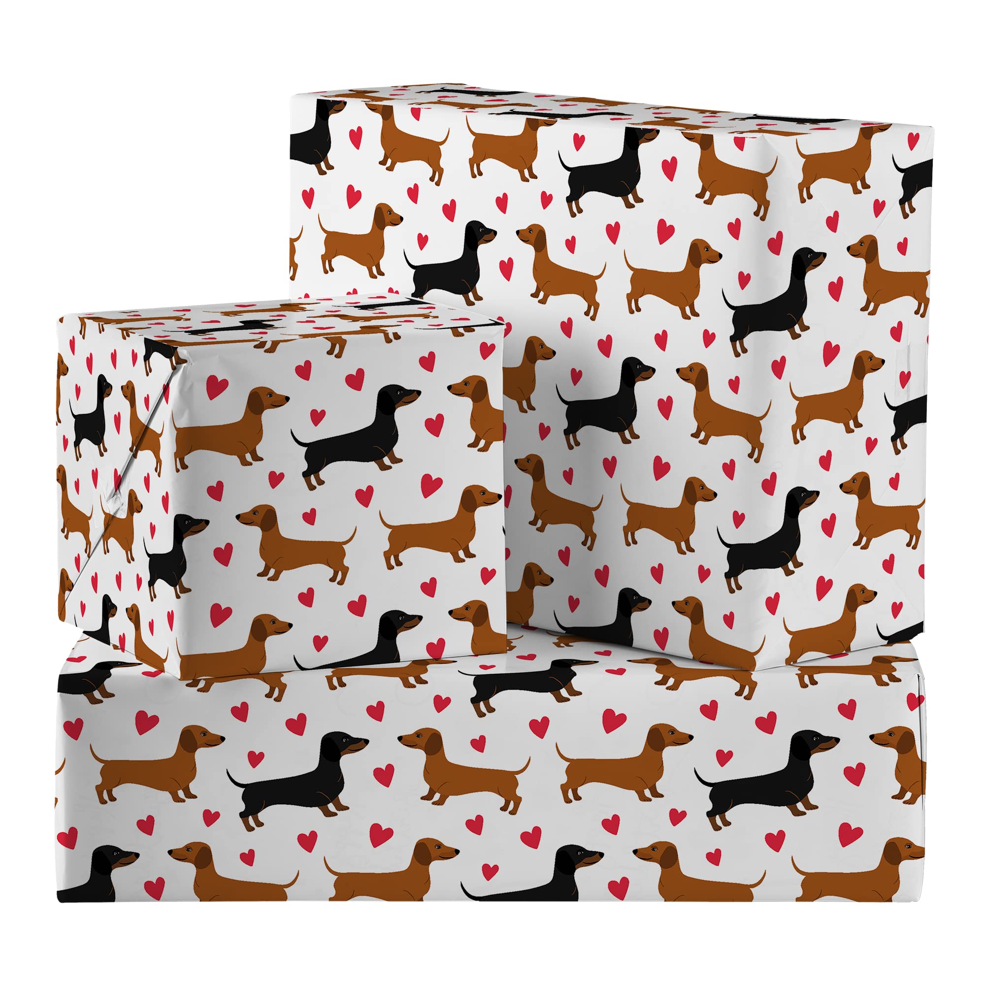 Hunts England - 2 Sheets Of Romantic Dachshunds Luxury Wrapping Paper - Includes 2 Gift Tags - Iconic Collection - For Boyfriend, Girlfriend - For Anniversary, Birthday, Valentine's Day, etc.