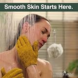 Temple Spring Exfoliating Glove Mustard Yellow Carbonized Bamboo Bath Sponge view 3