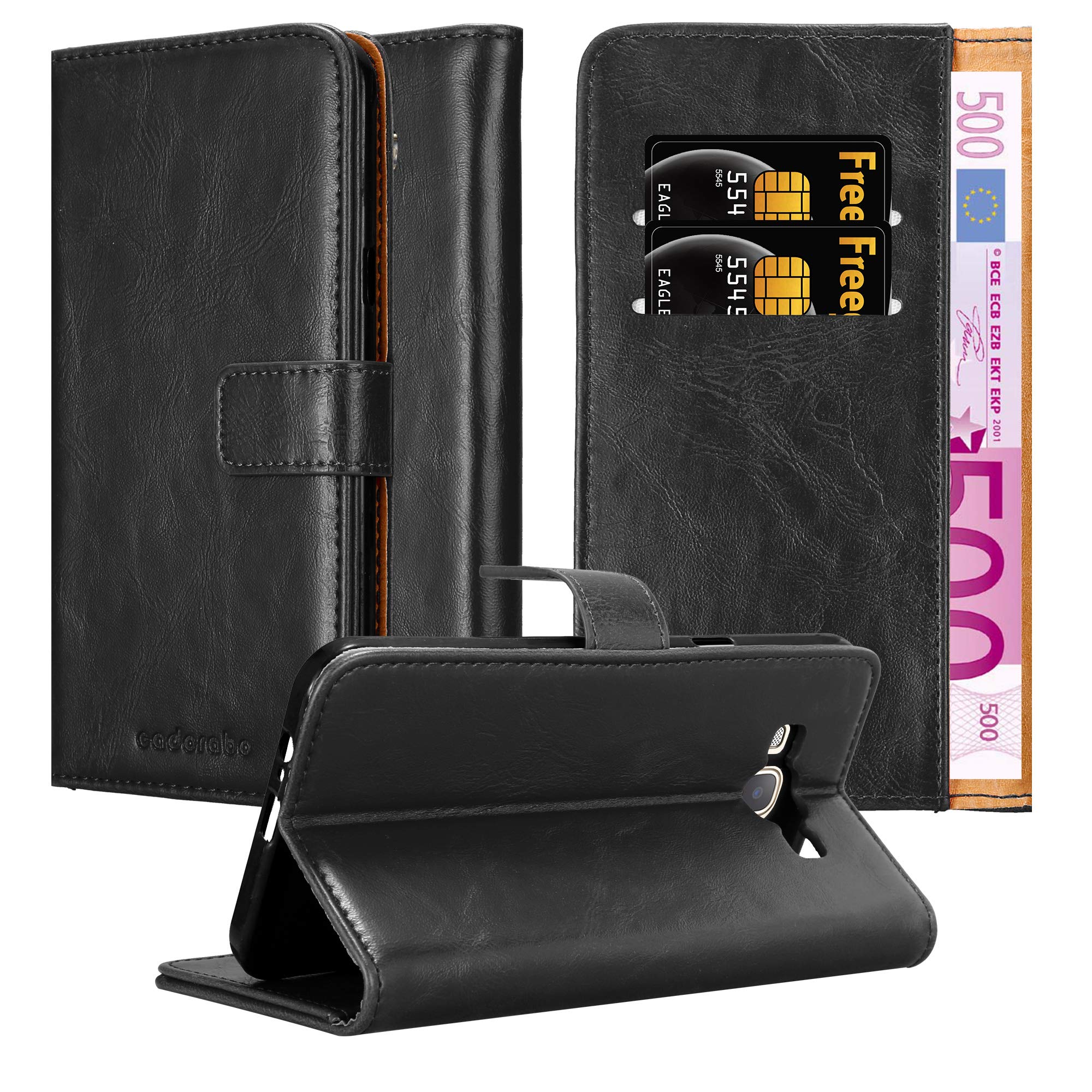 cadorabo Book Case works with Samsung Galaxy A8 2015 in GRAPHITE BLACK - with Magnetic Closure, Stand Function and Card Slot - Wallet Etui Cover Pouch PU Leather Flip