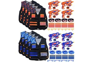 8 Sets Tactical Vest Kit for Nerf Party Supplies Favor, with 8 Toys Foam Dart Guns, 160 Soft-Tip Darts, 8 Protective Goggles 