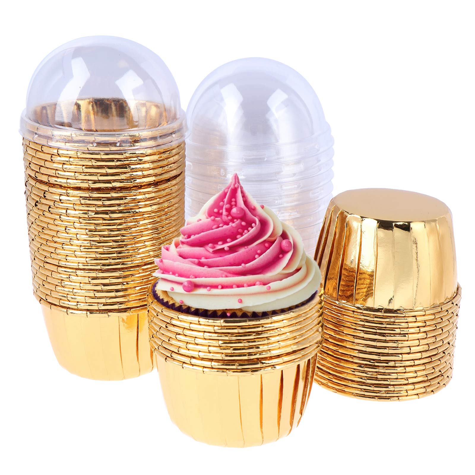 FADACAI 50 Pieces Cupcake Ramekins, 7oz 154ml Cupcake Cases, Disposable Ramekins for Cupcakes, Cupcake Cups with Lids, Muffin Cupcake Baking Cup for Wedding Birthday Party