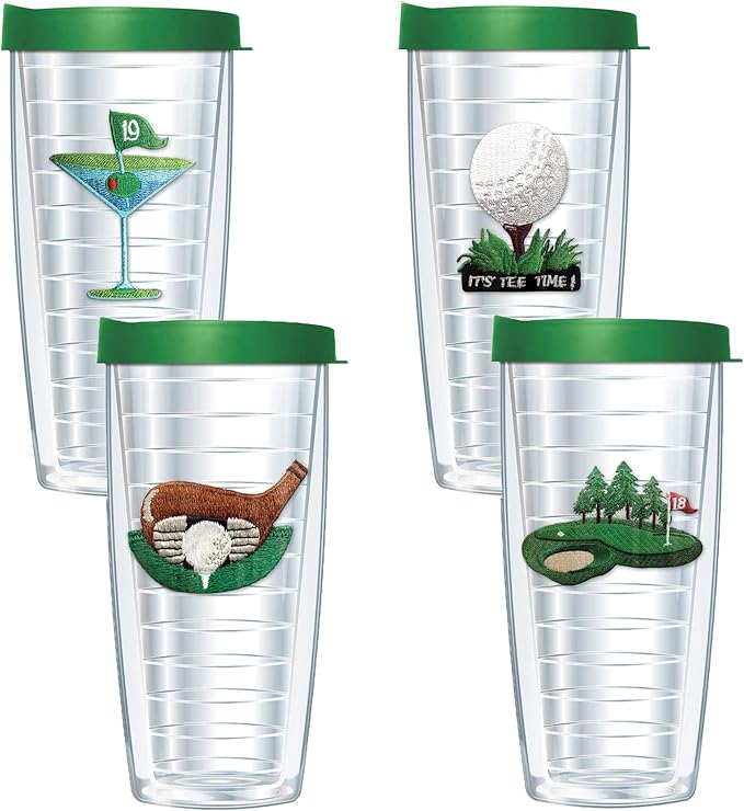 4Pack Golfing Tumbler Set with Green Travel Lids Golf