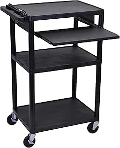 LUXOR LP42LE-B Tall Media Cart, 41" H x 24" W x 18" D, Black