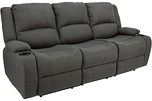 RecPro Charles Powered Double RV Wall Hugger Recliner Sofa | RV Loveseat | RV Furniture | Cloth (Fossil, 80")