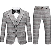 Boys Slim Fit Suit Tuxedo for Boy Check Plaid 3 Piece Suit Set for Kid Formal Boys Dress Clothes Wedding Ring Bearer Outfit