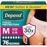 Depend Fresh Protection Adult Diapers for Women, Medium, 76 Count | Blush, Disposable, Incontinence Underwear for Women, Feels Like Real Underwear