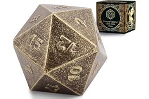 Comfify Cast Iron D20 Dice - Large, Heavy Metal 20-Sided Die for DND, RPG & Decor - Aged Gold Finish, Gift-Ready - Paperweight, Display Piece, Collector’s Item - Antique Gold