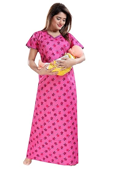 Women's Cotton Feeding/Maternity Nighty (LTC0062, Pink, Large)