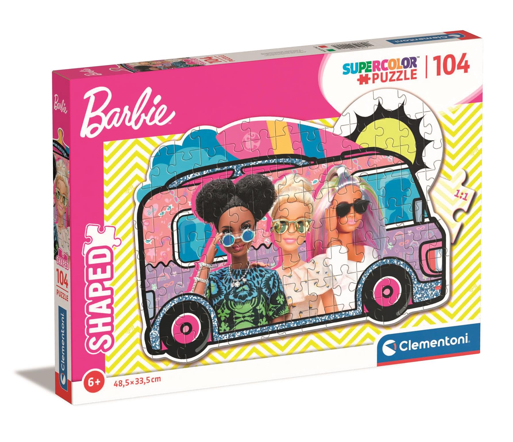 Clementoni 27162 Barbie Supercolor Shaped Barbie-104 Pieces-Jigsaw Puzzle for Kids Age 6-Made in Italy