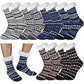 Liitrsh 6 Pairs Mens Fuzzy Slipper Socks with Grip Winter Non Slip Fluffy Winter Warm Lamb Fleece Socks for Holiday Gifts