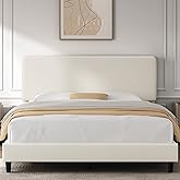 Yaheetech Queen Bed Frames with Adjustable Headboard, Chenille Fabric Upholstered Headboard/Platform Bed, Queen Size Bed Frame No Box Spring Needed/Wood Slats Support/Easy Assembly/Beige