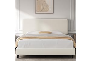 Yaheetech Queen Bed Frames with Adjustable Headboard, Chenille Fabric Upholstered Headboard/Platform Bed, Queen Size Bed Frame No Box Spring Needed/Wood Slats Support/Easy Assembly/Beige