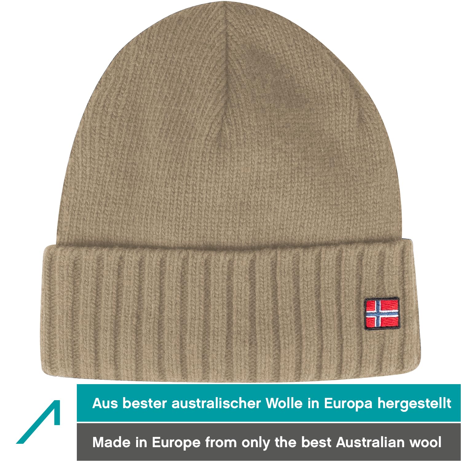 ACE Norway Winter-Mütze aus Schaf-Wolle - warme Strickmütze für Damen & Herren - weiche Wollmütze für Erwachsene - Beige 3