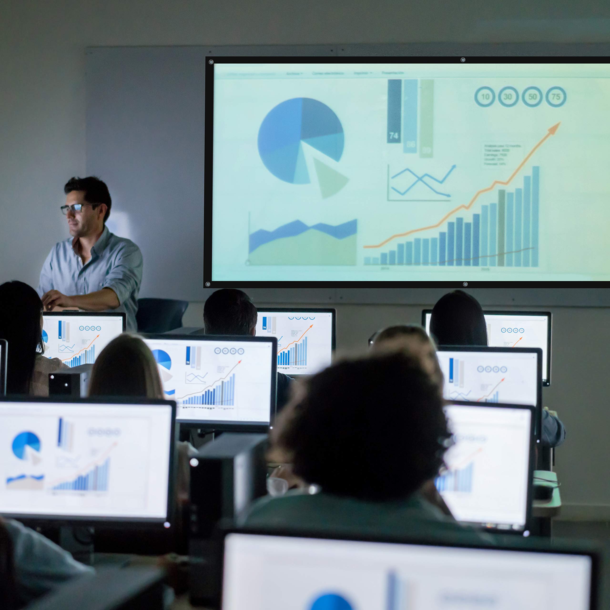 Projector Screen Rolling, NIERBO 100 Zoll PVC-Projektionsfläche Weiß für Heimkino Full HD 3D-Projektor - 220 x 126 cm