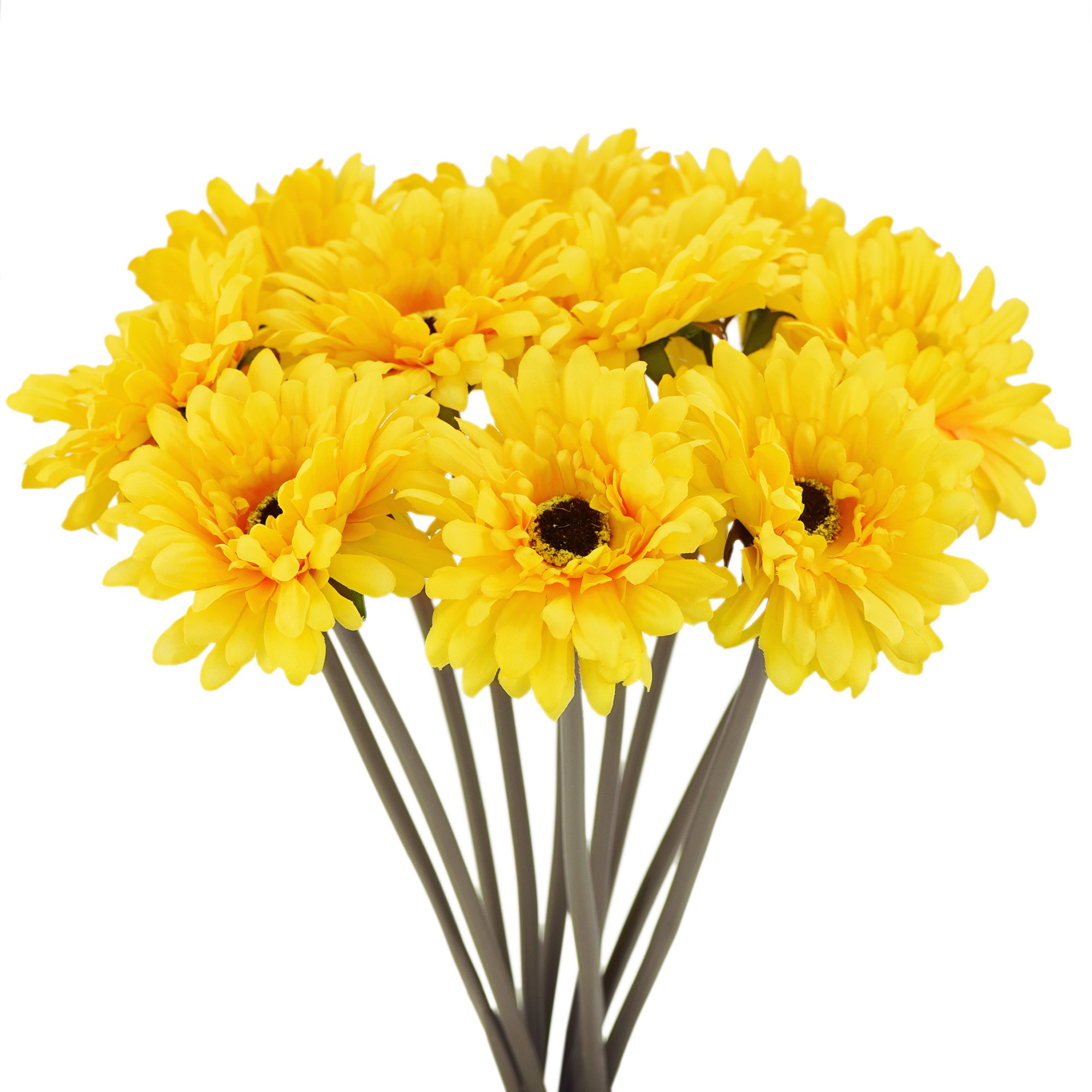 FiveSeasonStuff Artificial Flowers Silk Gerbera Yellow Bouquet 10 Stems | for Wedding Home Shop Office Restaurant Party Décor | DIY Flowerss Arrangement Decoration 32cm (12.6 inches)