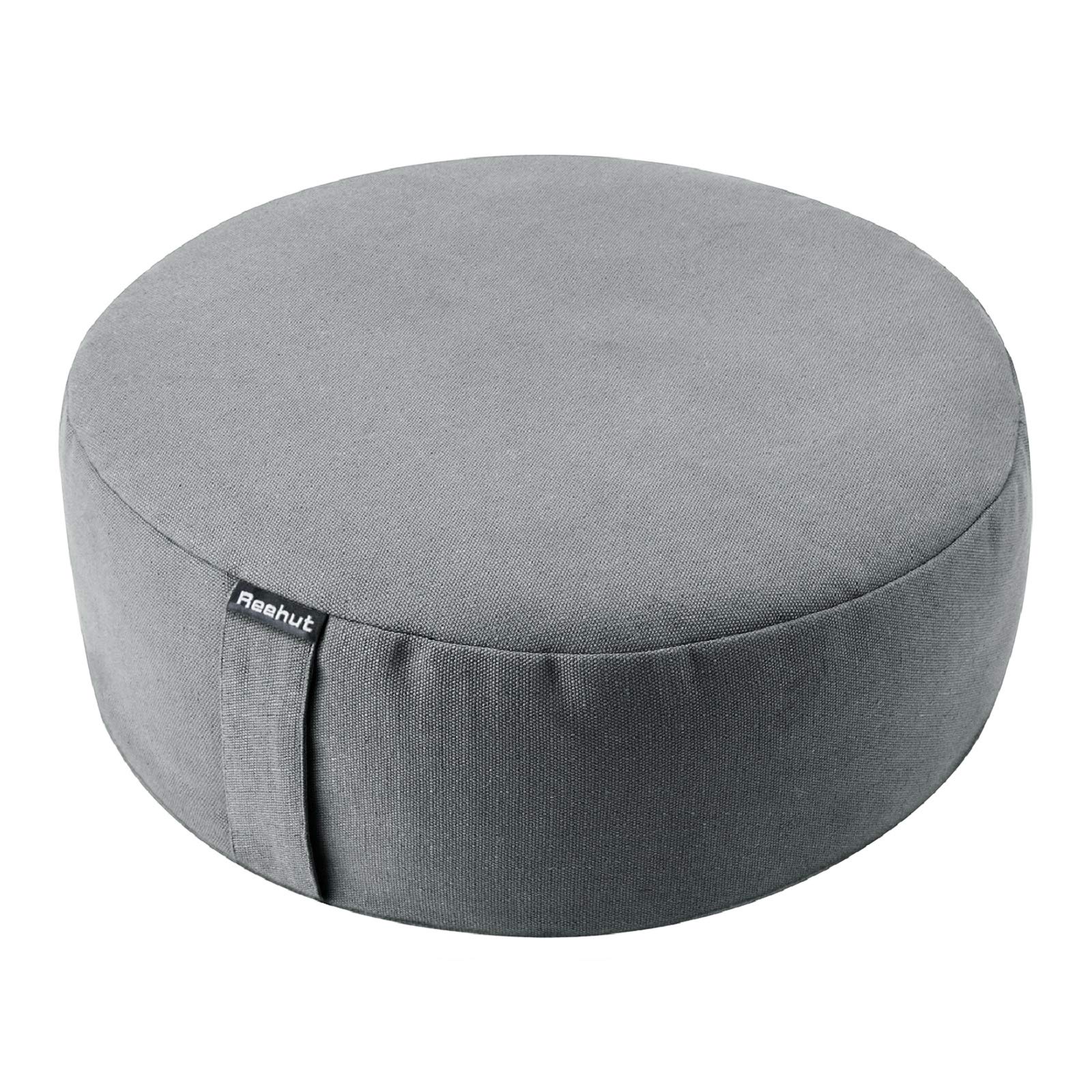 REEHUT Meditation Cushion Yoga Zafu Round Buckwheat Cotton for Meditation Mandala 33 x 11 cm Grey