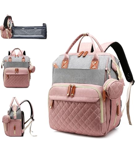 Jeryswet Baby Diaper Backpack With Changing Station - Large Capacity Waterproof Diaper Bag With USB Port & Stroller Straps