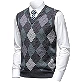 Herothorn Mens Thick Argyle Sweater Vests Classic V-Neck Knitwear Sleeveless Pullover Autumn Winter Warm Tank Tops