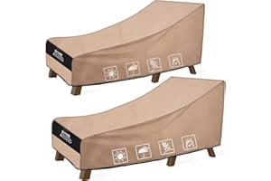 GYXZ 2 Pack Outdoor Pool Lounge Chair Cover-Outdoor Patio Chaise Lounge Cover for Lawn Bench Furniture, Waterproof 600D Heavy Duty Fade-Resistant Outside Seating Covers, 84L x 32W x 32H inch, Khaki