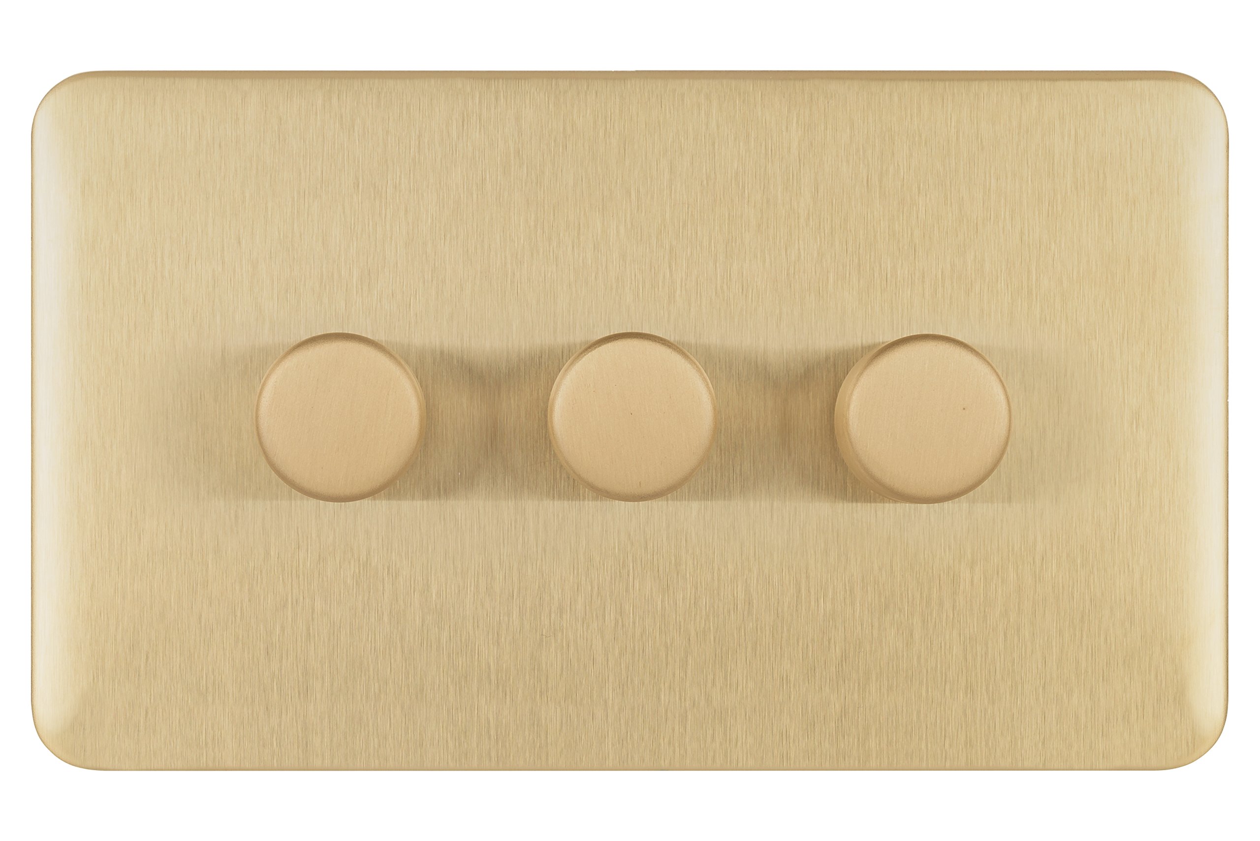 Schneider Electric Lisse Screwless Deco - 3 Gang Universal 2 Way Dimmer Light Switch, 250 W/VA, GGBL6032CSBS, Satin Brass