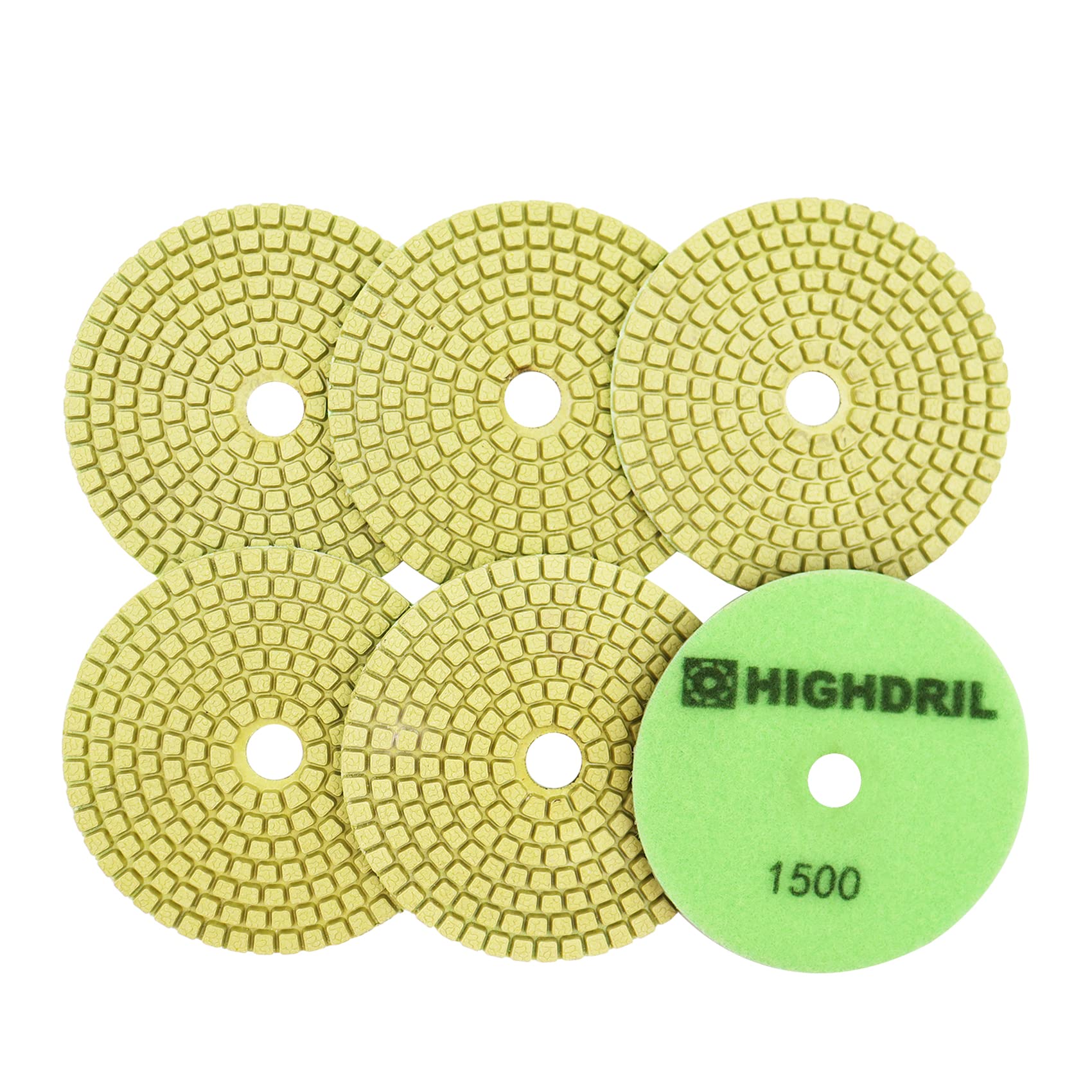Wet Diamond Polishing Pads,HIGHDRIL 6pcs 100MM #1500,for Granite Marble Sanding used on Grinder or Polisher