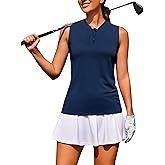 COOrun Womens Golf Shirt Collarless Polo Tank Tops with 1/4 Zip Sleeveless Athletic Tennis Shirts for Women