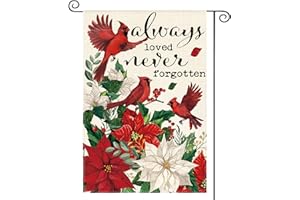 AVOIN colorlife Always Loved Never Forgotten Memorial Garden Flag 12x18 Inch Double Sided Outside, Cardinal Christmas Poinsettia Yard Outdoor Decorative Flag