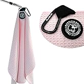 Magnetic Golf Towel with Clip, Microfiber Waffle Design - Industrial Strength Magnet for Strong Hold to Golf Bags, Carts & Clubs - Pink