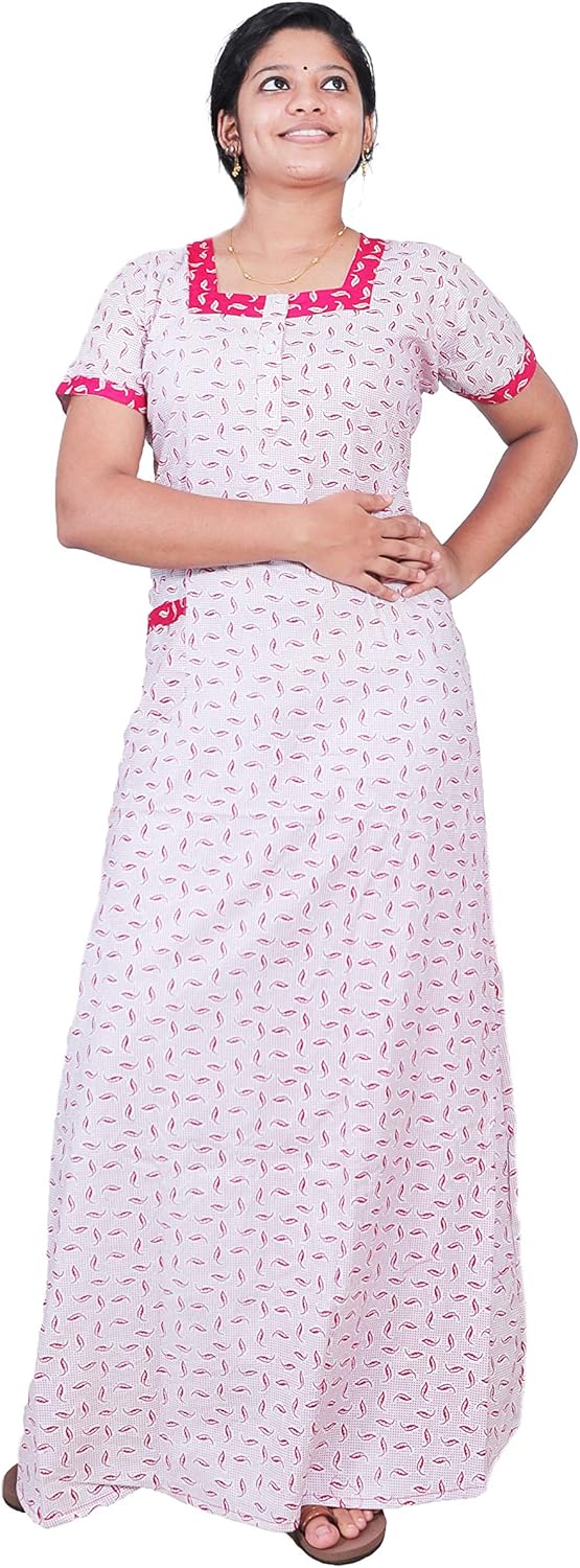 Buy BODYFORM Nighty Women's Churidar Cut Cotton Square Necked Nighty White (XX-Large, White) at 