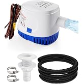 12V Automatic Boat Bilge Pump Kit, 1100GPH DC Marine Pump w/Float Switch | Submersible Water Removal Pump for Fishing Boat, Runabouts, Cruisers, 1-1/8" Outlet, Marine-Grade Hose &amp; Thru-Hull Fitting