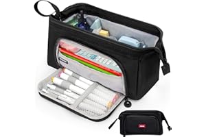 Vocuer pencil case big pencil pouch pencil box large pencil bag for school, pen cases for adults special pencil cases for girls cute aesthetic big capacity pencil bags with zipper(Black)