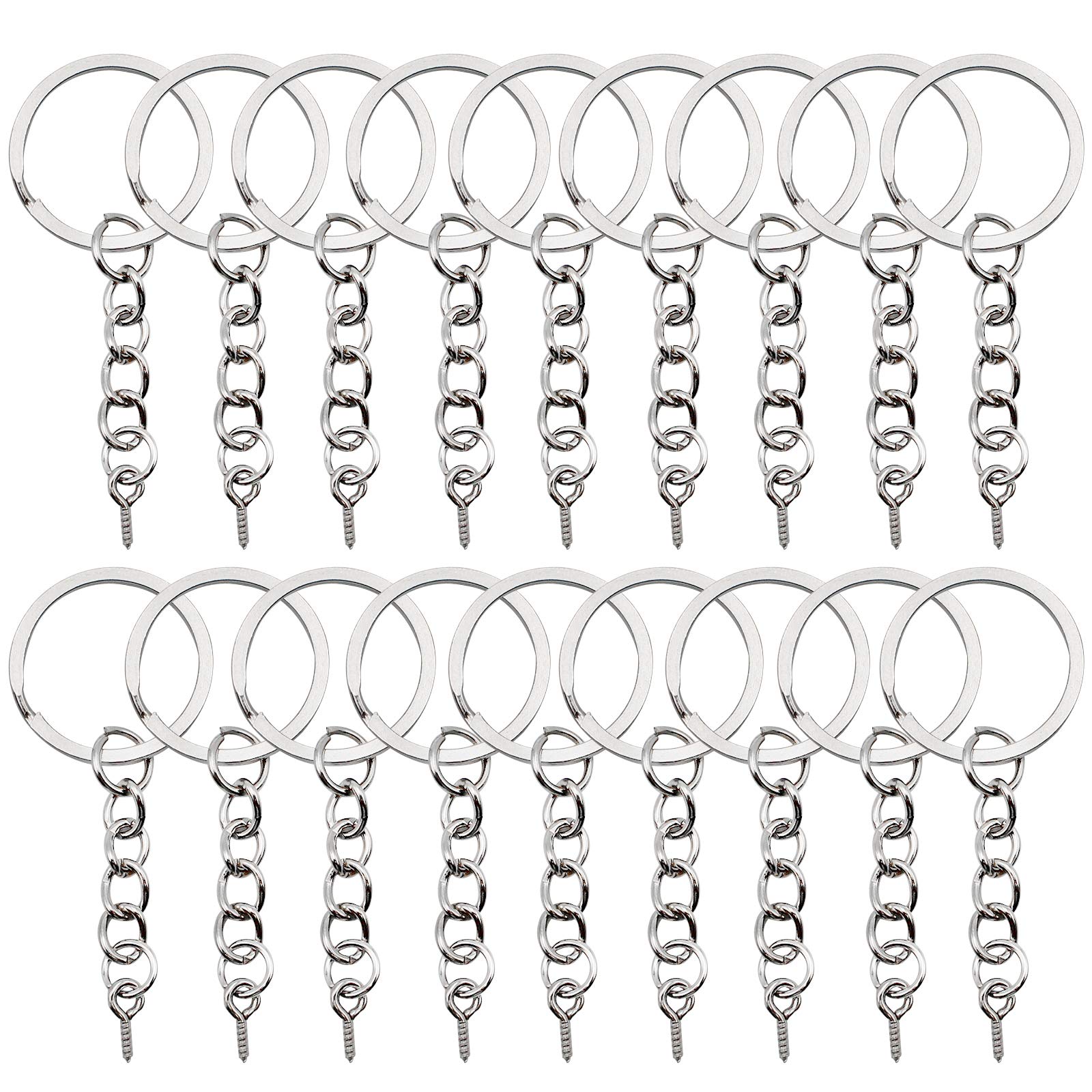 YapitHome 60 Pcs Chain Split Metal Key Rings Key Rings and Chain Jump Rings Key Chains with Screw Eye Pin Suitable for Key Rings, Pendants etc (Silver)