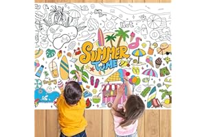 43.3x31.5 Summer Coloring Poster with Picture, Giant Cute Painting Poster, Large Coloring Tablecloth for Classroom Home Birth