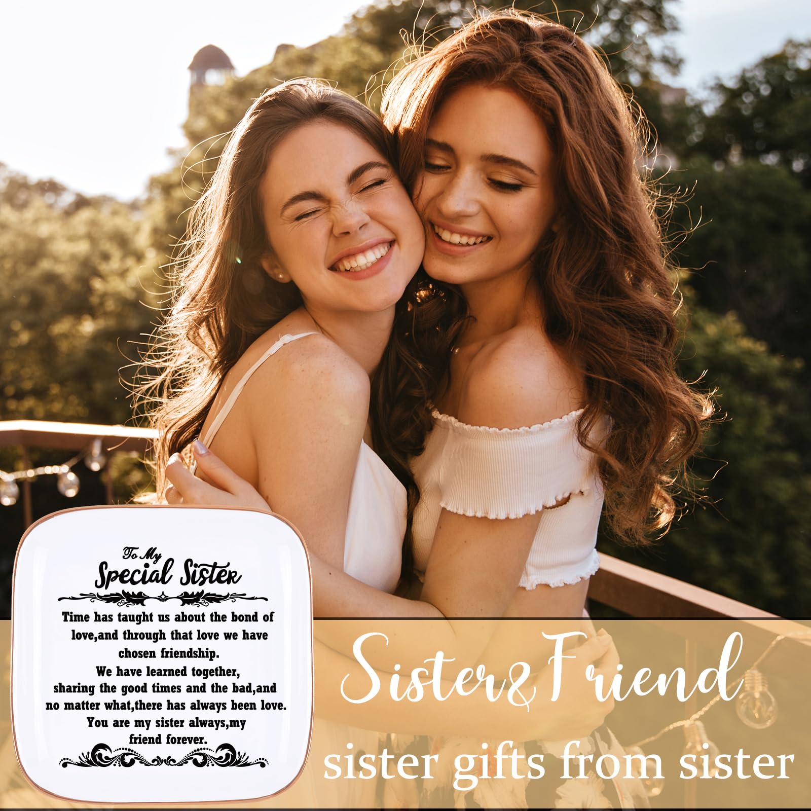 PUDDING CABIN Birthday Gifts from Sister -“You are My Sister Always, My Friend Forever, Ring Trinket Jewelry Dish Ring Holder, Christmas Gifts