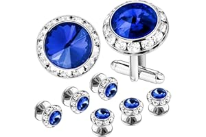 AMITER Crystal Cufflinks and Tuxedo Studs for Men, Cuff Links Suits for Shirt Formal Dress Business Wedding Anniversary