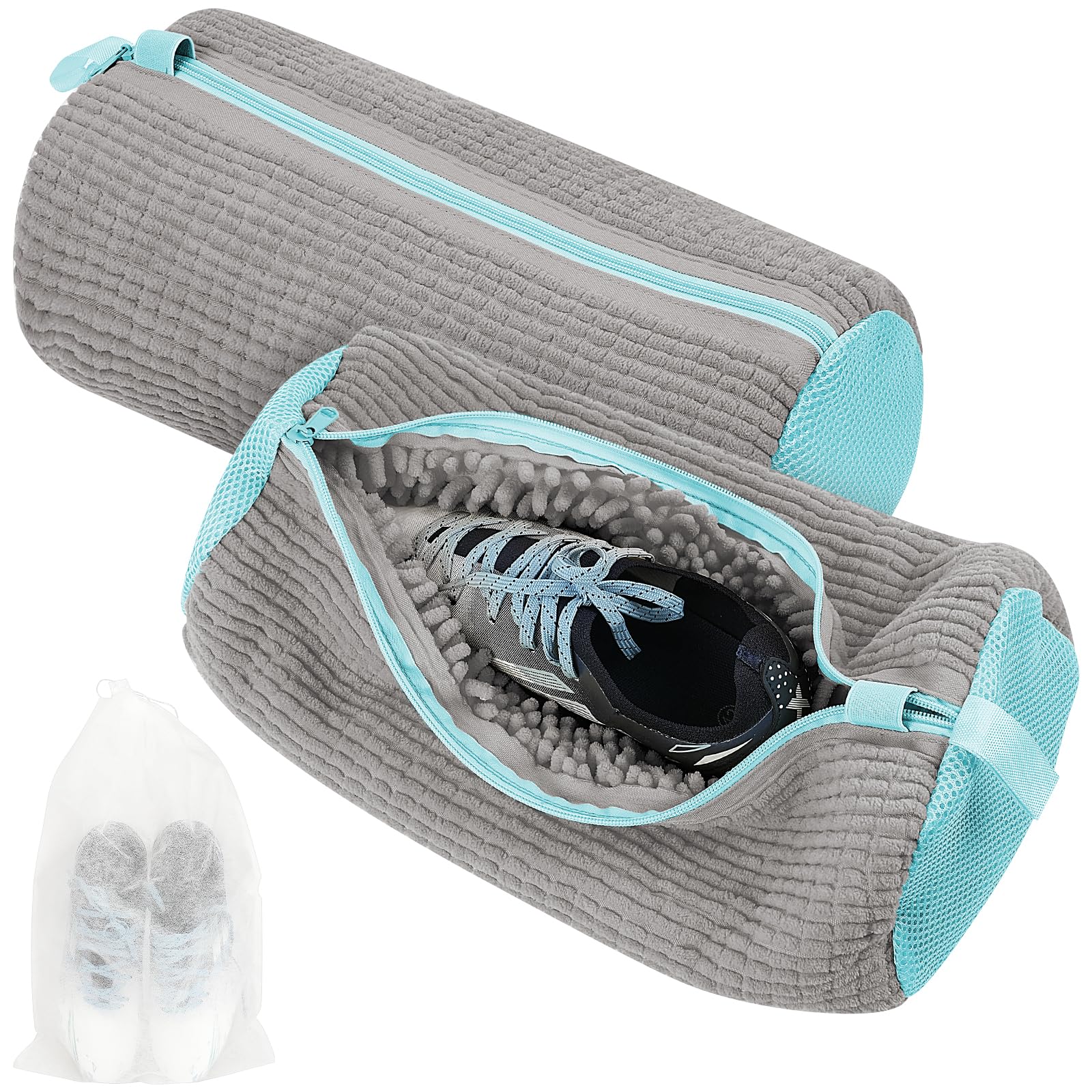 Flintronic 2PCS Trainer Washing Machine Bag, Reusable Shoe Laundry Bag with Zipper, 360° Protection Shoe Cleaning Bag for Sneakers, Trainers, Delicates, Running Shoes (Grey)