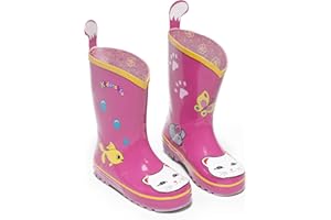 Kidorable Lucky Cat Rainboots, Pink, Kids Sizes, Natural Rubber Boots with Cotton Lining, Pull On Heel Tab & Non-Slip Sole