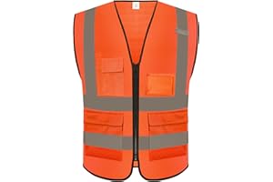 Rhino Hit Reflective Safety Vest for Men Women with 5 Pockets and Zipper Front High Visibility