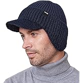 Wmcaps Winter Beanie with Brim and Ear Flaps, Fleece Lined Warm Knit Hat for Men Women Outdoor Thermal Stocking Cap