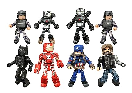 Marvel Minimates Series 66 Set Of 4 Civil War 2 Packs Captain America Winter Soldier Iron Man Mark 46 Black Panther War Machine Navy Seal
