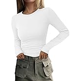 PRETTYGARDEN Long Sleeve Shirts for Women Fall Going Out Tops Casual Ribbed Knit Slim Fitted Basic Tees Y2K Spring Clothes