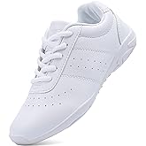 BAXINIER Youth Girls White Cheerleading Dancing Shoes Athletic Training Tennis Walking Breathable Competition Cheer Sneakers