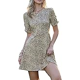 Allegra K Leopard Dress for Women's Cocktail Party Mini A-Line Short Sleeve Casual Dresses