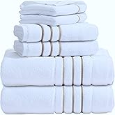 Bath Towel Set_White Towel For Bathroom, Luxury Hotel &Spa Quality, 100% Cotton .Includes 2 Large Bath Towels, 2 Hand Towels and 2 Washcloths.Super Soft, Absorbent & Decorative (White /Taupe Brown)