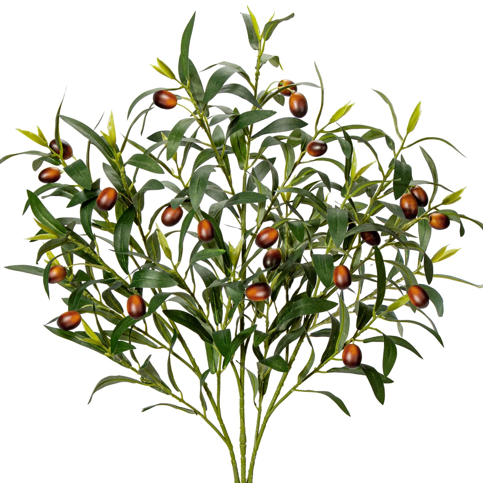 Oairse 3pcs Artificial Olive Branch with Long Stem 80cm Fake Olive Branches Stems with Fruit Faux Greenery Olive Leaves for Floral Arrangement for Vase Home Office Farmhouse Wedding Decoration