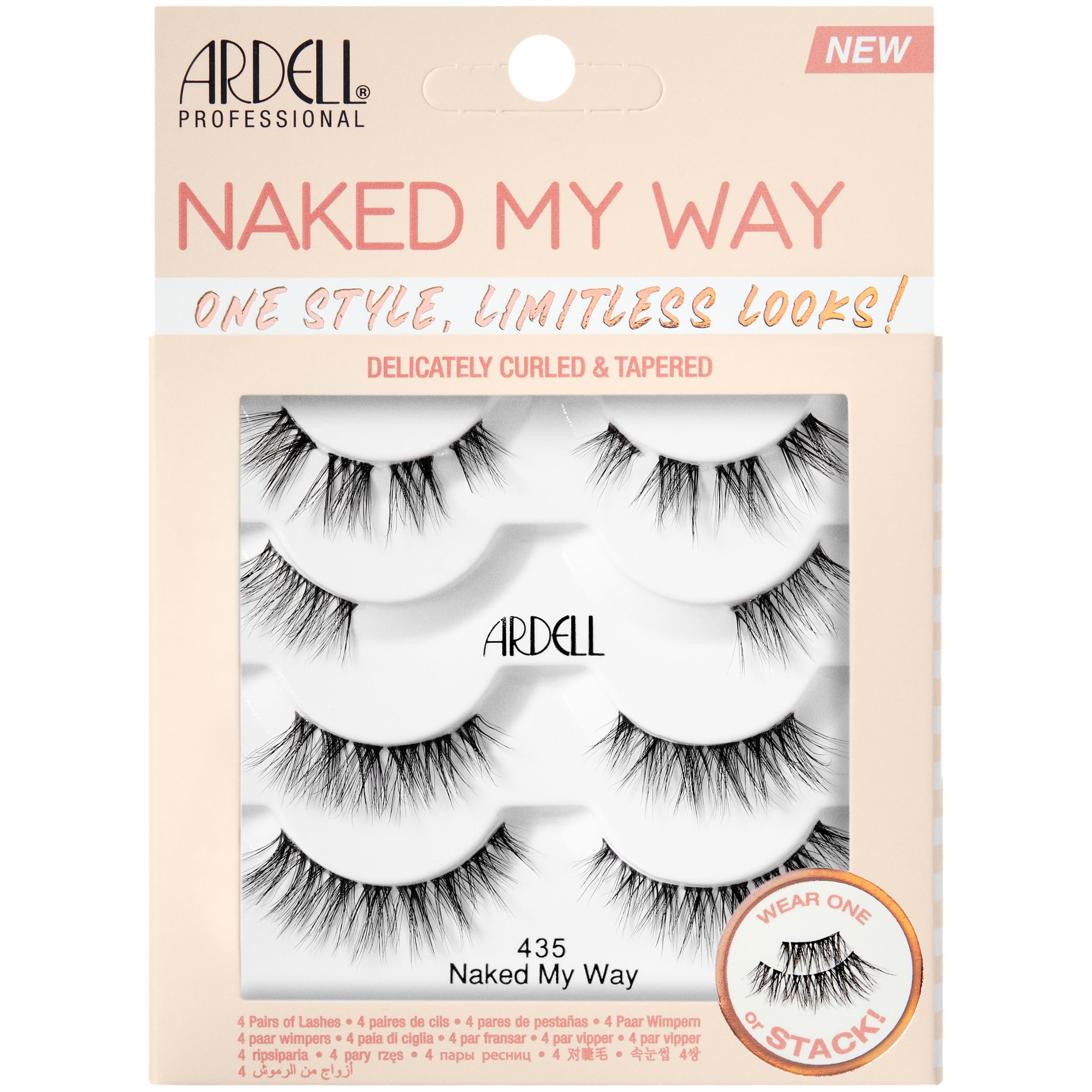 Ardell Naked My Way 435 Lash Variety Pack, Customisable Lash Clusters, Medium Volume & Length, Includes Full Strip, 3/4 Midi, Half, & Cluster Eyelashes, Wear Alone or Stack, 4 Pairs of Eyelashes
