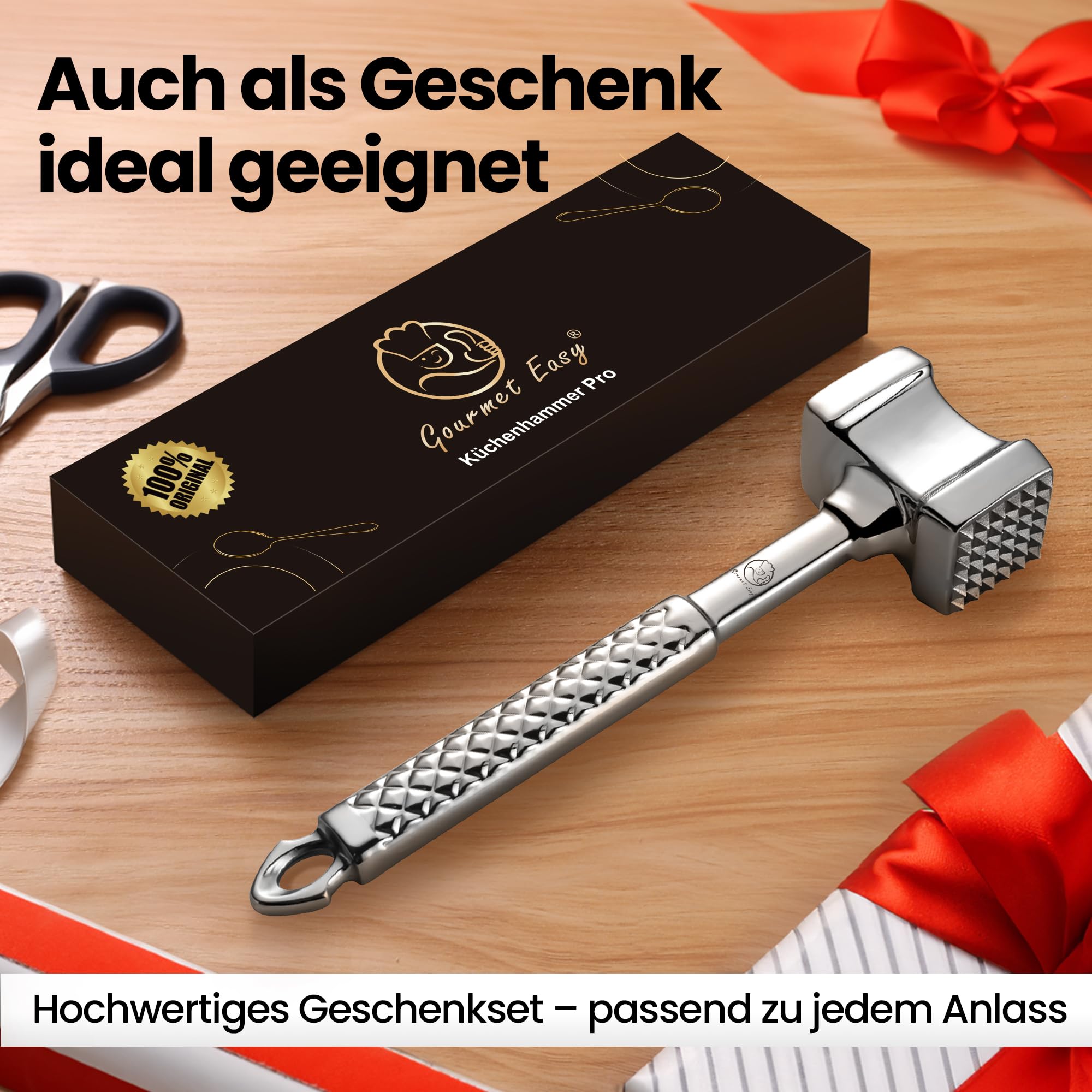 Fleischklopfer Edelstahl spülmaschinenfest - Original Design - Doppelseitiger Schnitzelklopfer ideal für Schnitzel, Koteletts, Steaks - Fleischhammer mit lebenslanger Garantie 6